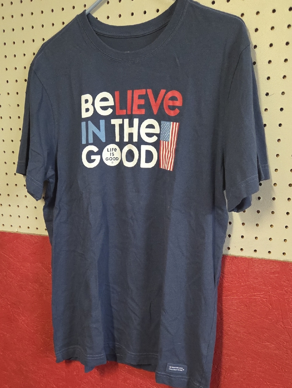 Life Is Good Navy Patriotic "Believe in the Good" Graphic Tee